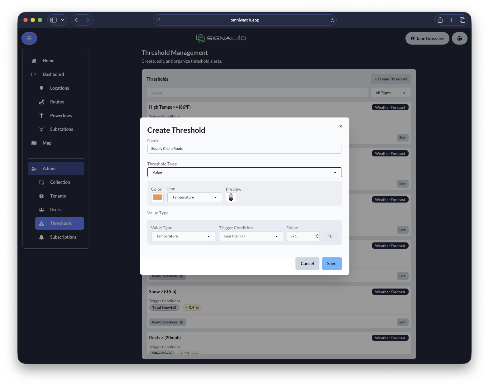 Creating a threshold in OmniWatch