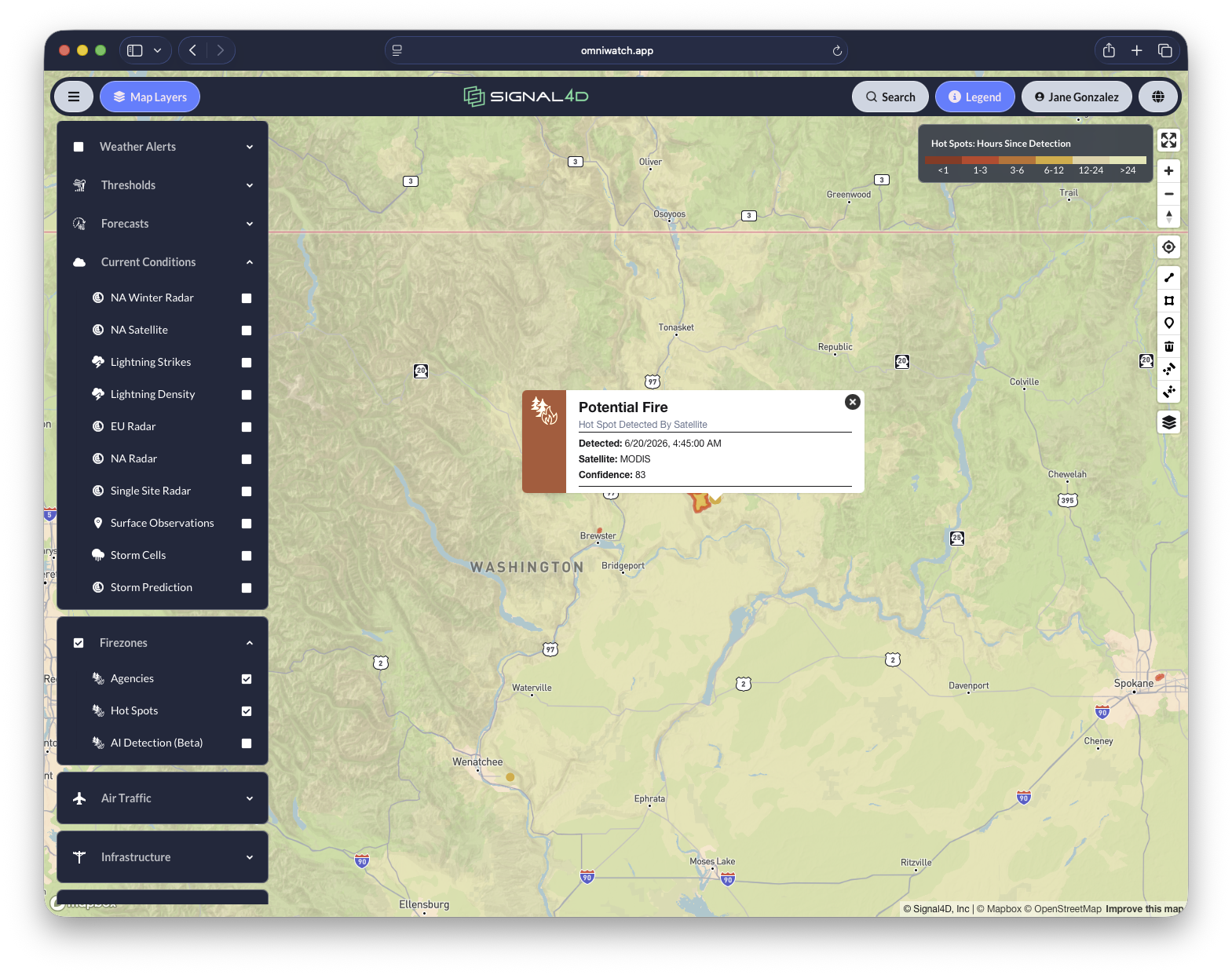 Remote sensing of hot spots and fire activity
