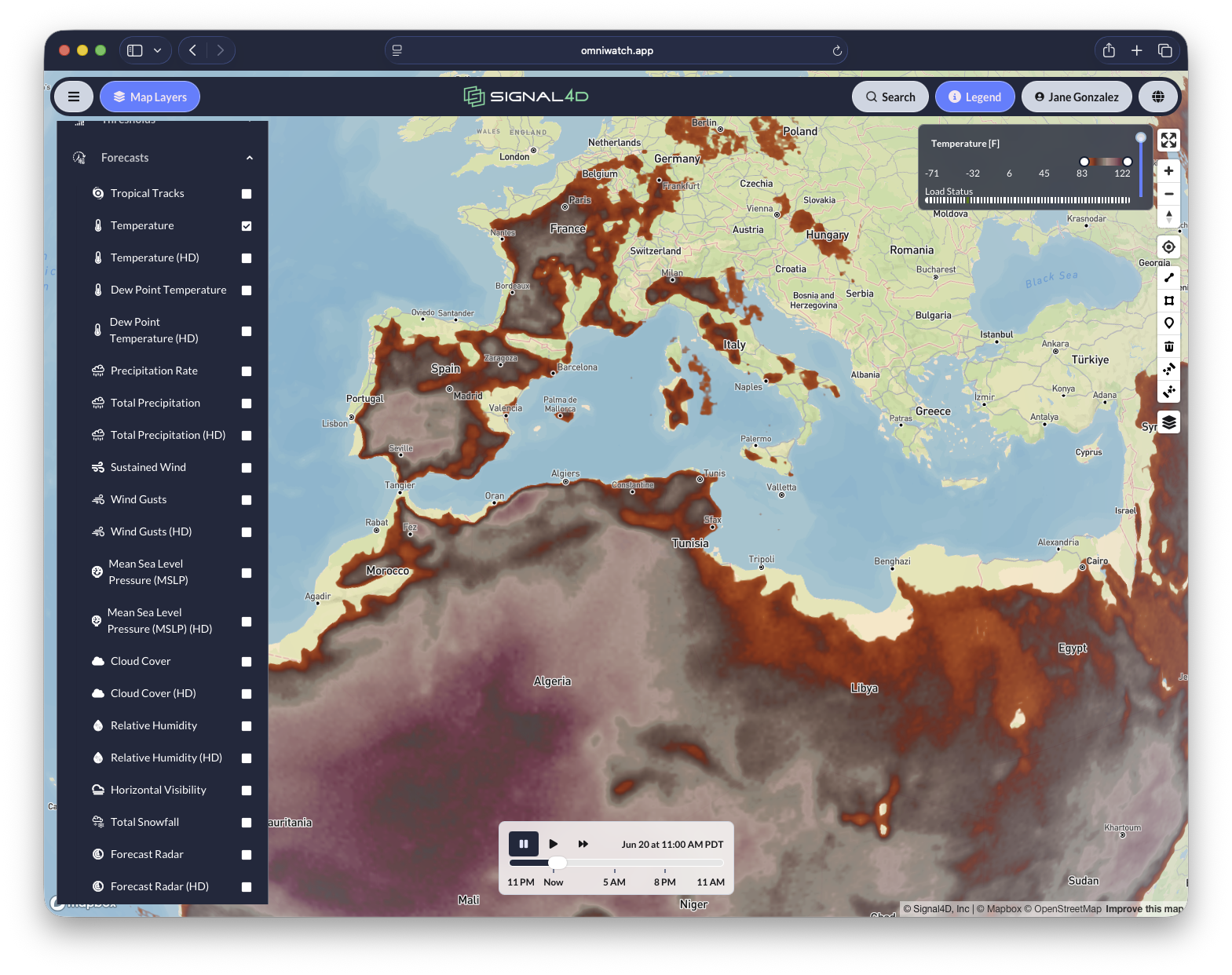 Animated global temperature forecast