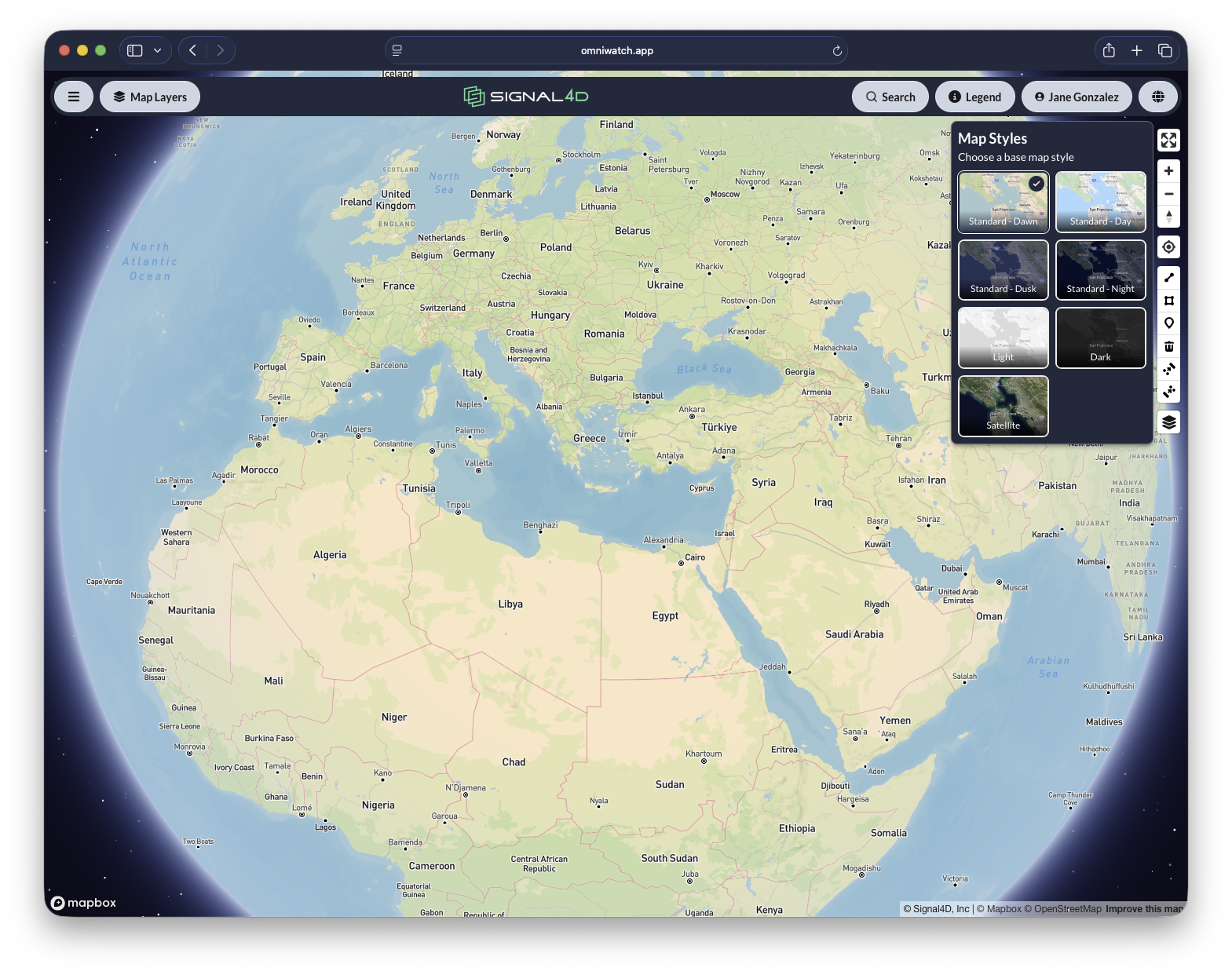 OmniWatch base-map style picker