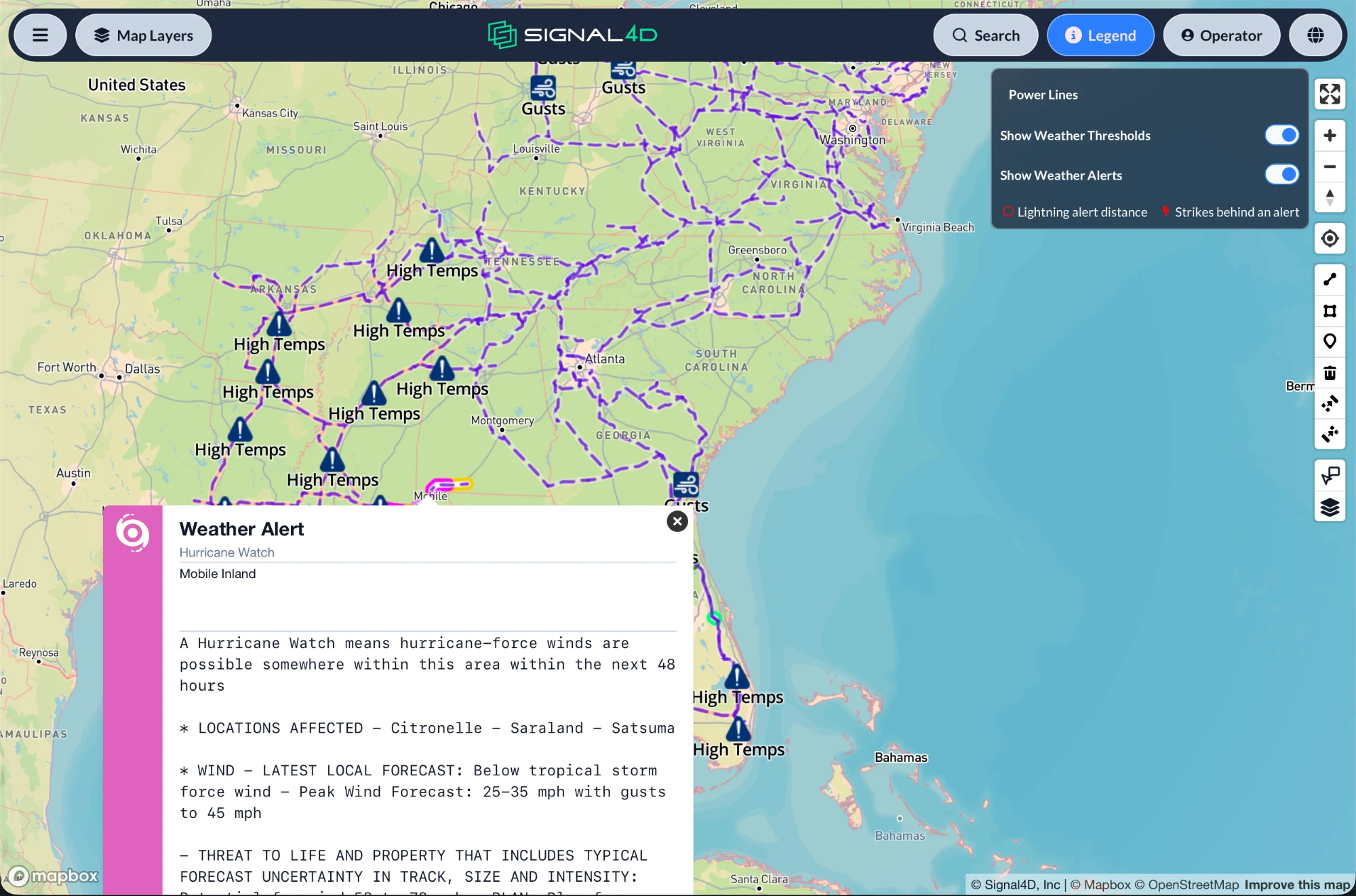Power line infrastructure monitoring and weather alerting