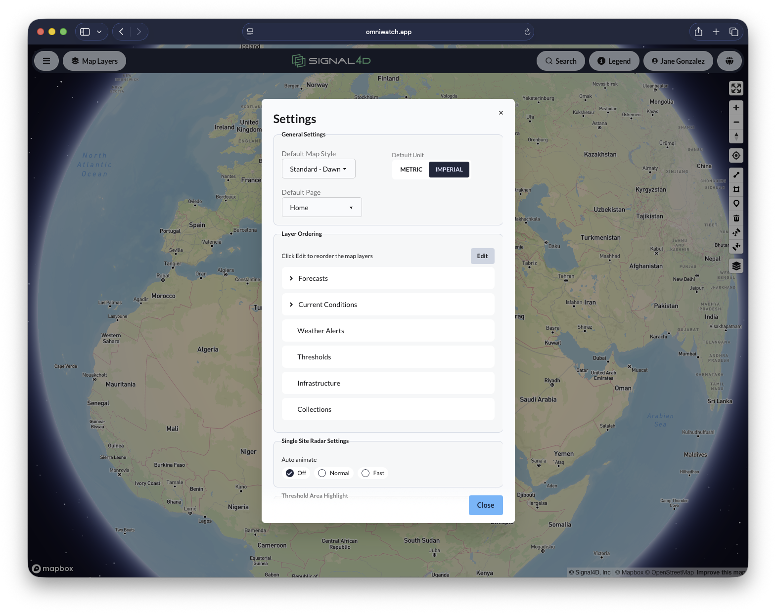 Per-user settings panel